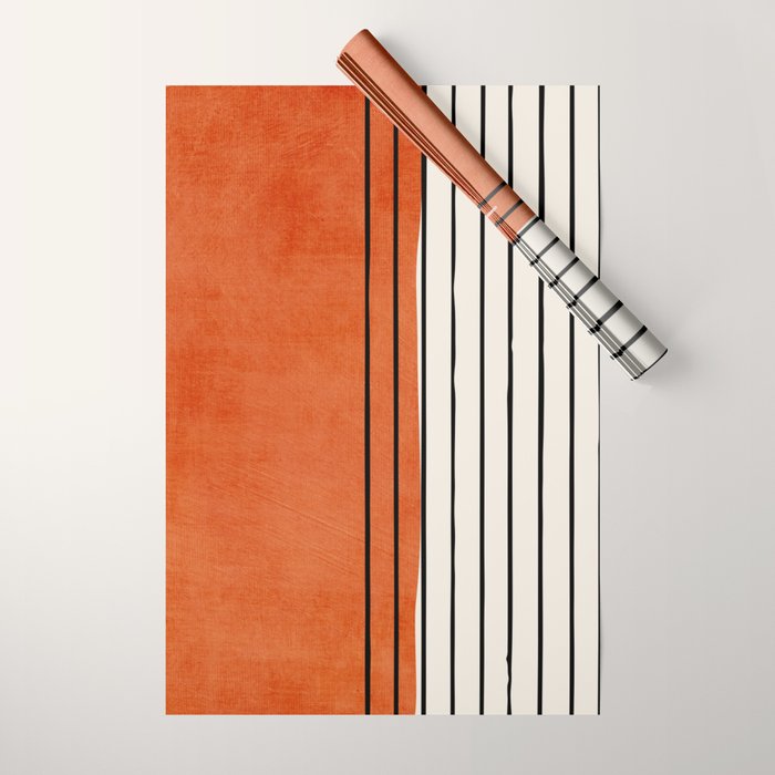 Minimalist Burnt Orange Black Vertical Lines Wrapping Paper Gallery Image 1