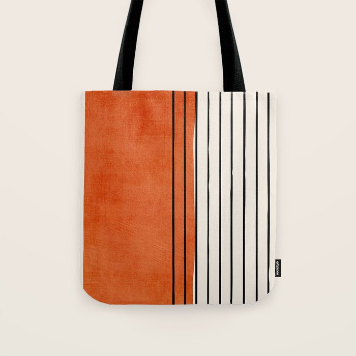 Minimalist Burnt Orange Black Vertical Lines Tote Bag Gallery Image 1