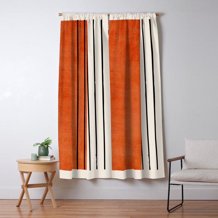 Minimalist Burnt Orange Black Vertical Lines Window Curtain Gallery Image 1