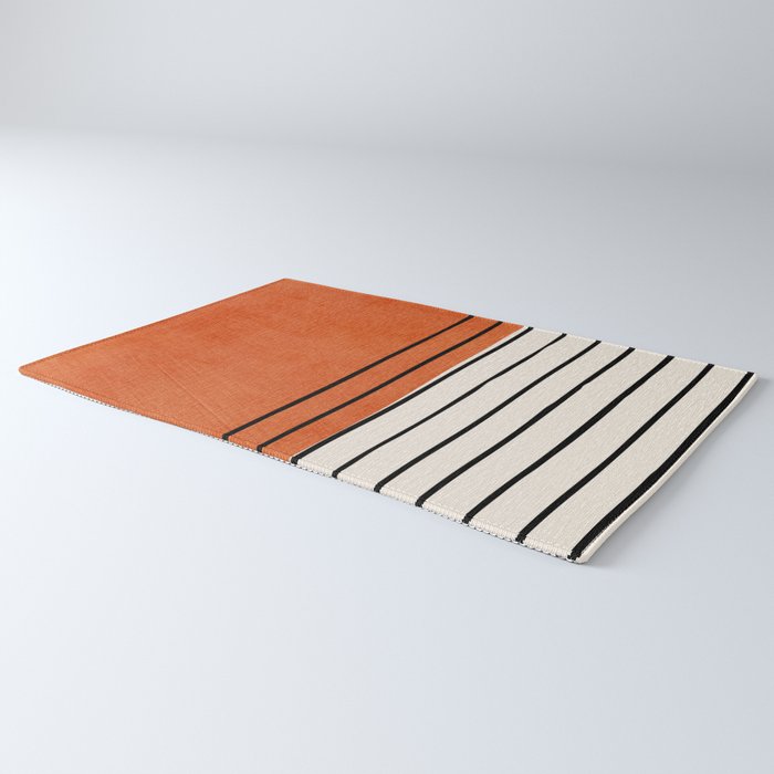 Minimalist Burnt Orange Black Vertical Lines Rug Gallery Image 3