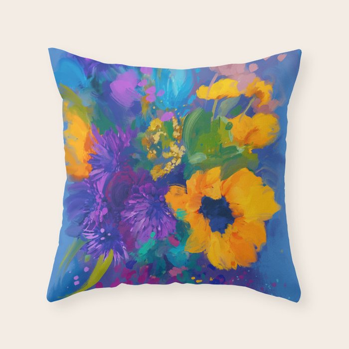 Bouquet In Blue Throw Pillow Gallery Image 1