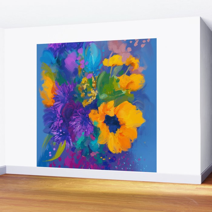 Bouquet In Blue Wall Mural Gallery Image 2