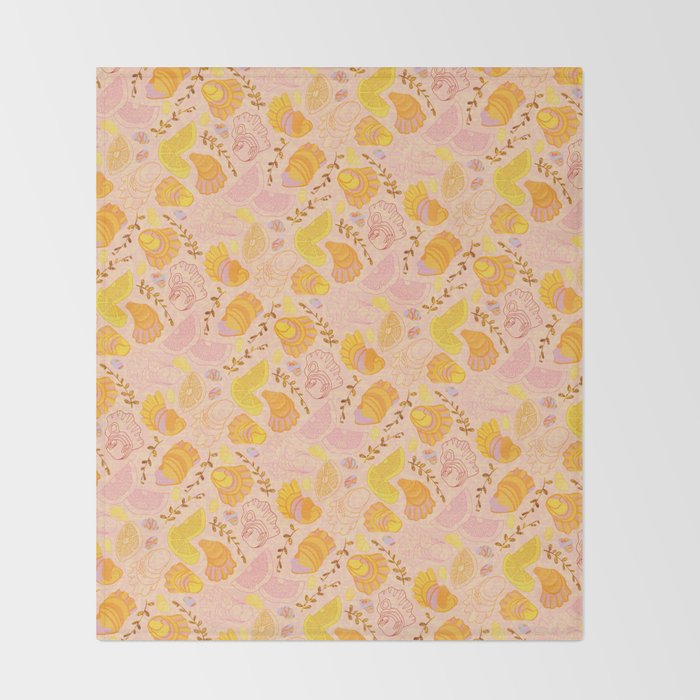 Coastal Oysters on the Beach in Lemon Orange & Peach Throw Blanket Gallery Image 2
