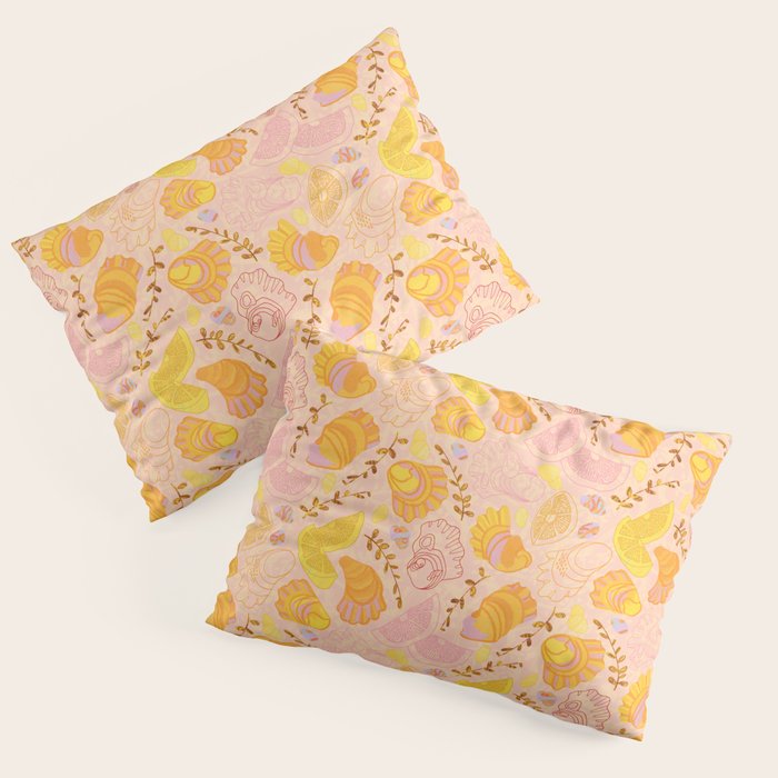 Coastal Oysters on the Beach in Lemon Orange & Peach Pillow Sham Gallery Image 1