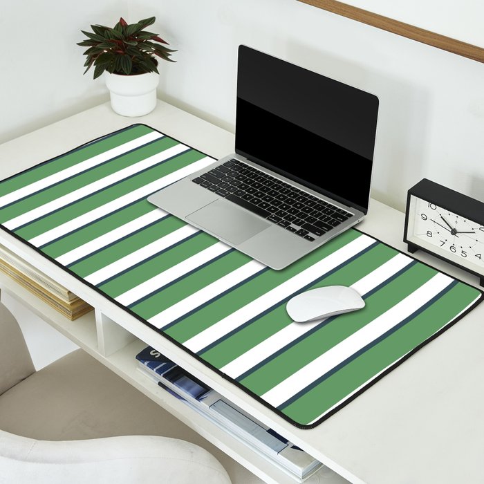Preppy Green White Stripe Desk Mat Gallery Image 2