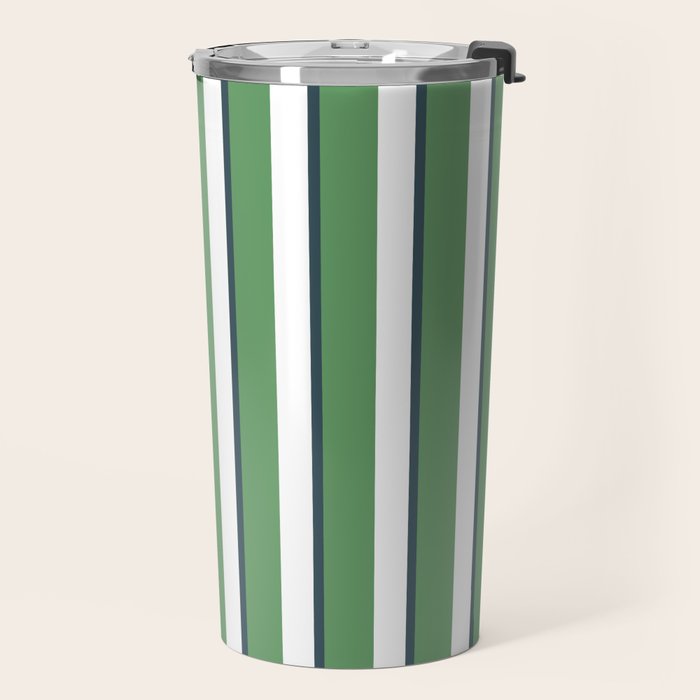 Preppy Green White Stripe Travel Mug Gallery Image 2