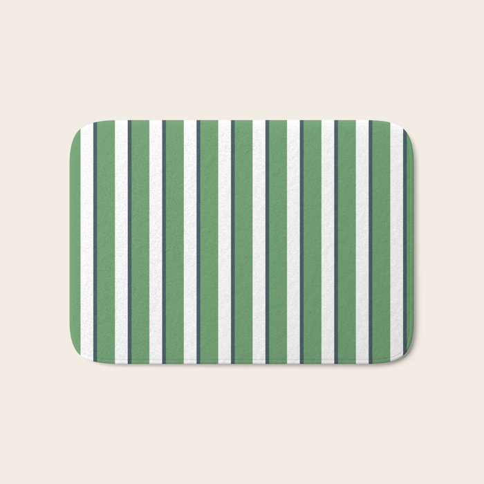 Preppy Green White Stripe Bath Mat Gallery Image 1