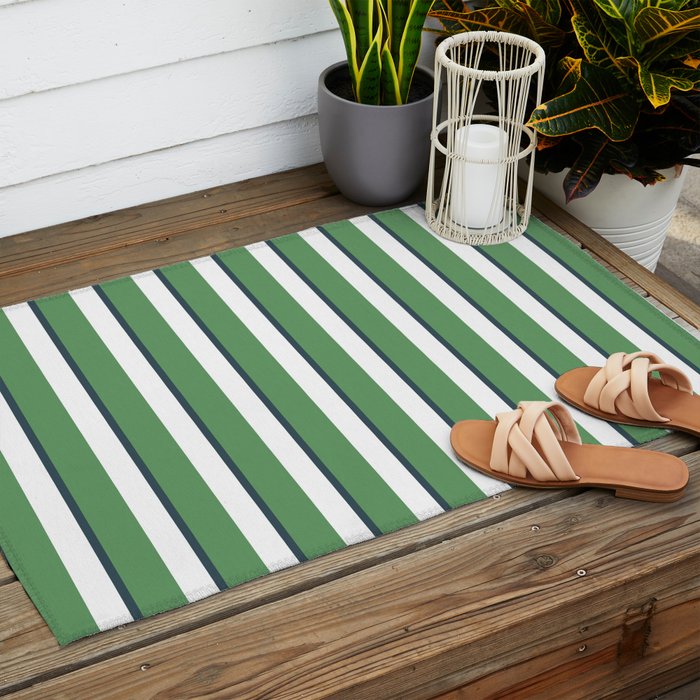 Preppy Green White Stripe Outdoor Rug Gallery Image 2