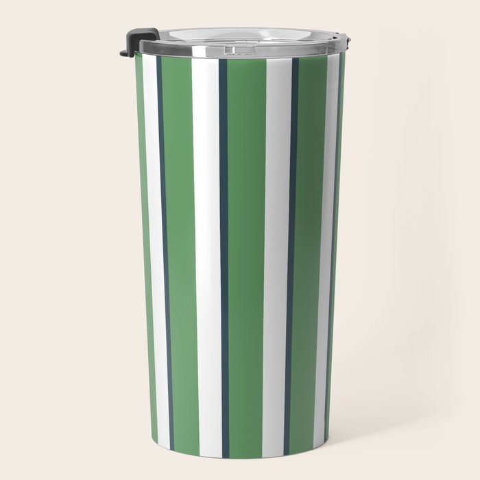 Preppy Green White Stripe Travel Mug Gallery Image 3