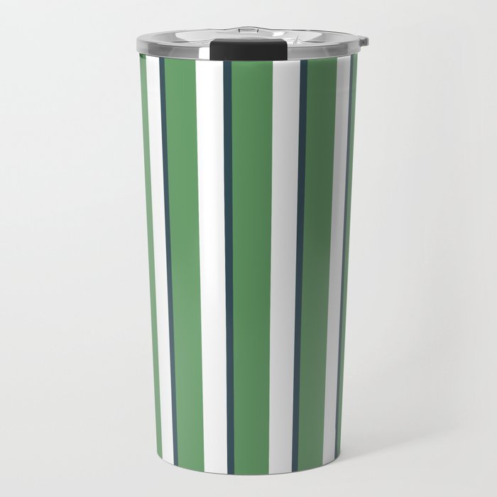 Preppy Green White Stripe Travel Mug Gallery Image 1