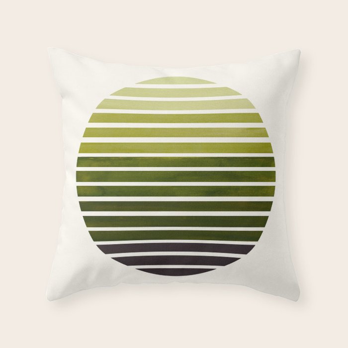 Olive Green Mid Century Modern Minimalist Scandinavian Colorful Stripes Geometric Pattern Round Circ Throw Pillow Gallery Image 6