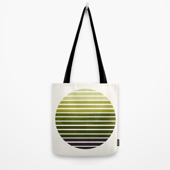 Olive Green Mid Century Modern Minimalist Scandinavian Colorful Stripes Geometric Pattern Round Circ Tote Bag Gallery Image 2
