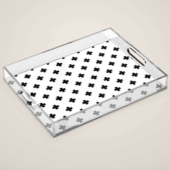 Black and White Swiss Cross Pattern Acrylic Tray Gallery Image 1