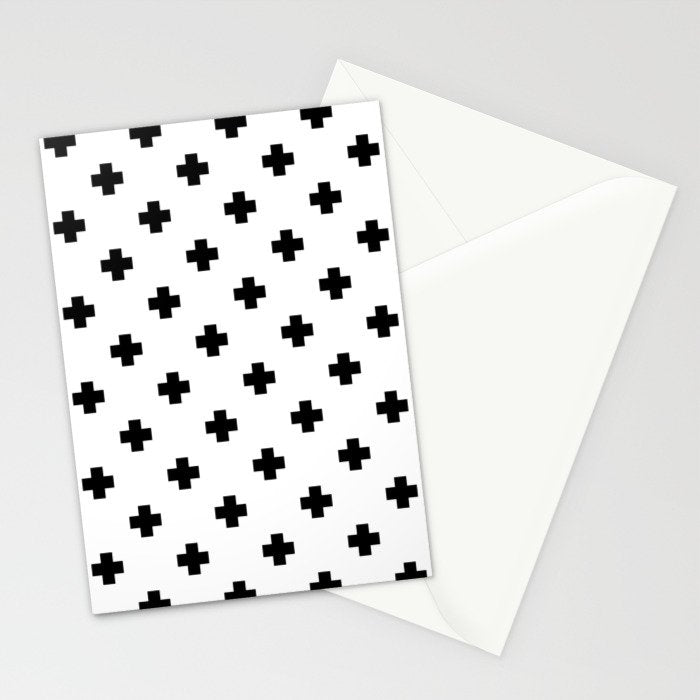 Black and White Swiss Cross Pattern Stationery Card Gallery Image 2