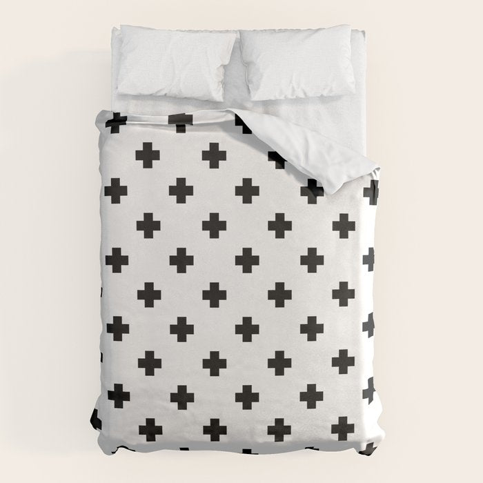 Black and White Swiss Cross Pattern Duvet Cover Gallery Image 6