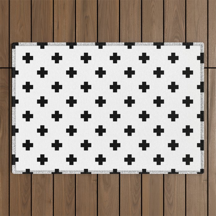 Black and White Swiss Cross Pattern Outdoor Rug Gallery Image 1