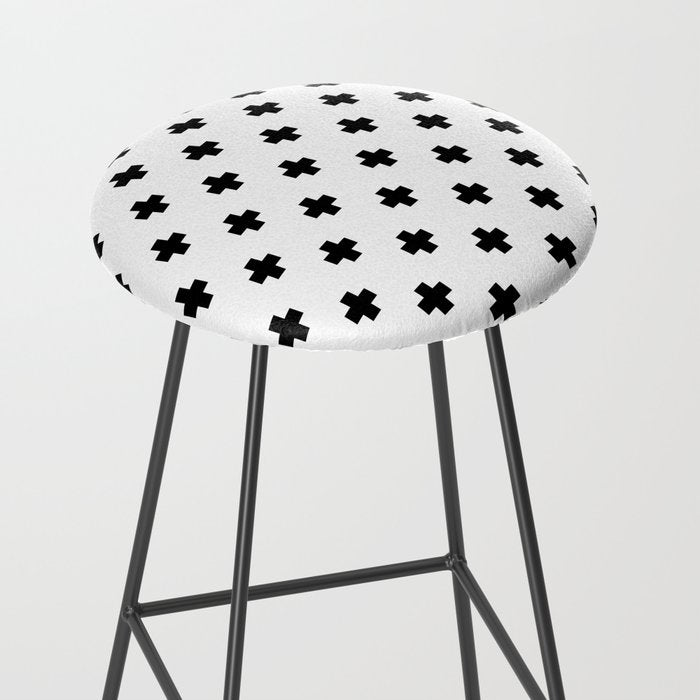 Black and White Swiss Cross Pattern Stool Gallery Image 2