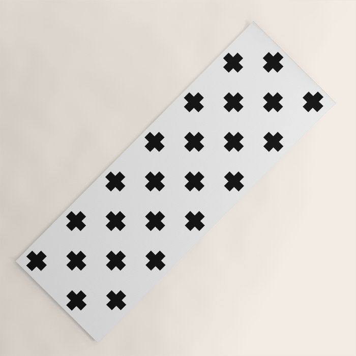 Black and White Swiss Cross Pattern Yoga Mat Gallery Image 1