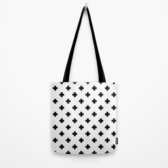 Black and White Swiss Cross Pattern Tote Bag Gallery Image 2