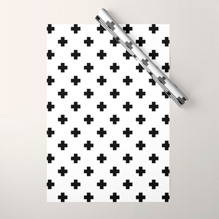 Black and White Swiss Cross Pattern Wrapping Paper Gallery Image 1