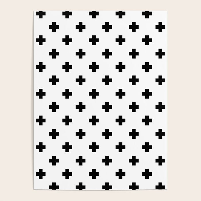 Black and White Swiss Cross Pattern Poster Gallery Image 1