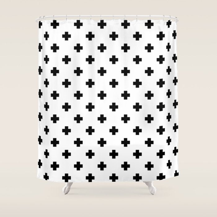 Black and White Swiss Cross Pattern Shower Curtain Gallery Image 1