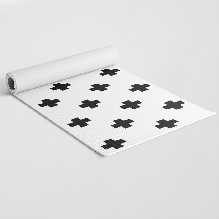 Black and White Swiss Cross Pattern Yoga Mat Gallery Image 2