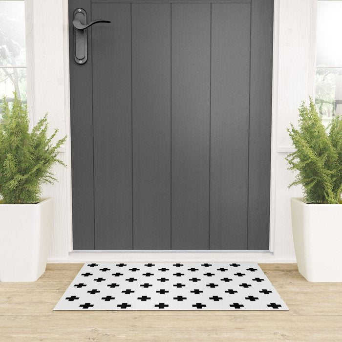 Black and White Swiss Cross Pattern Welcome Mat Gallery Image 3