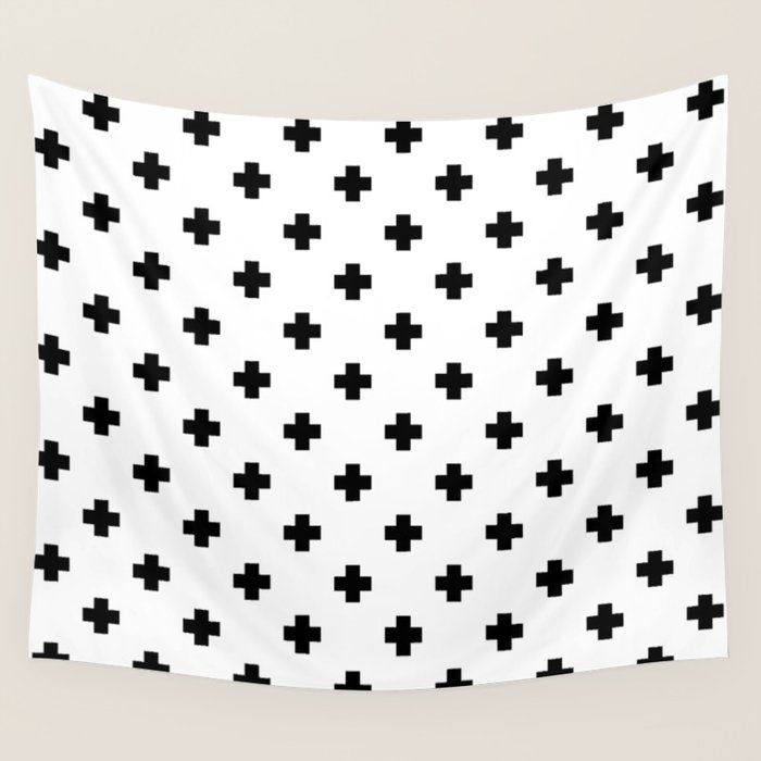 Black and White Swiss Cross Pattern Wall Tapestry Gallery Image 1