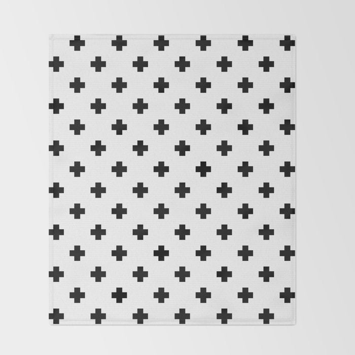 Black and White Swiss Cross Pattern Throw Blanket Gallery Image 2