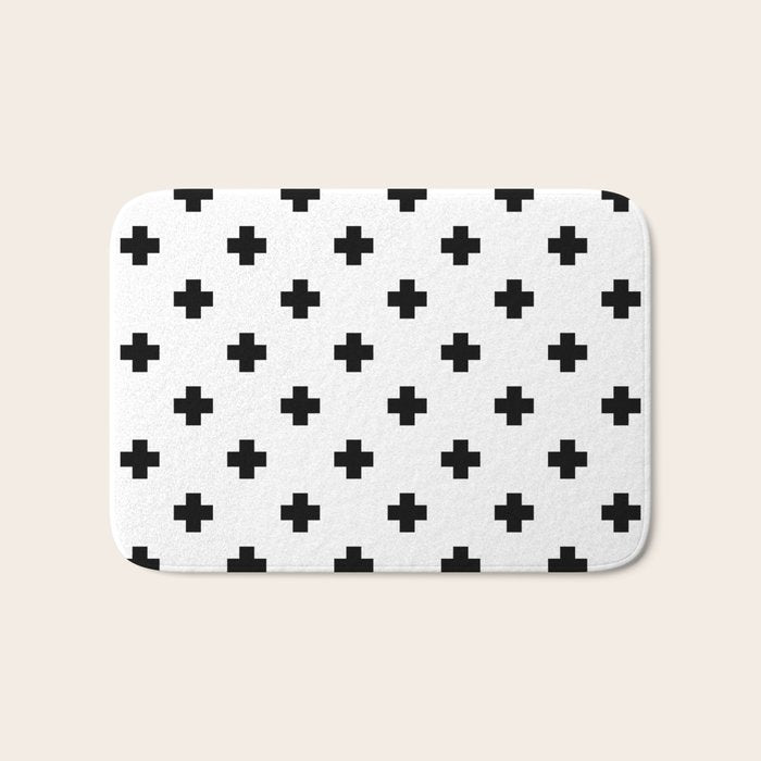 Black and White Swiss Cross Pattern Bath Mat Gallery Image 1