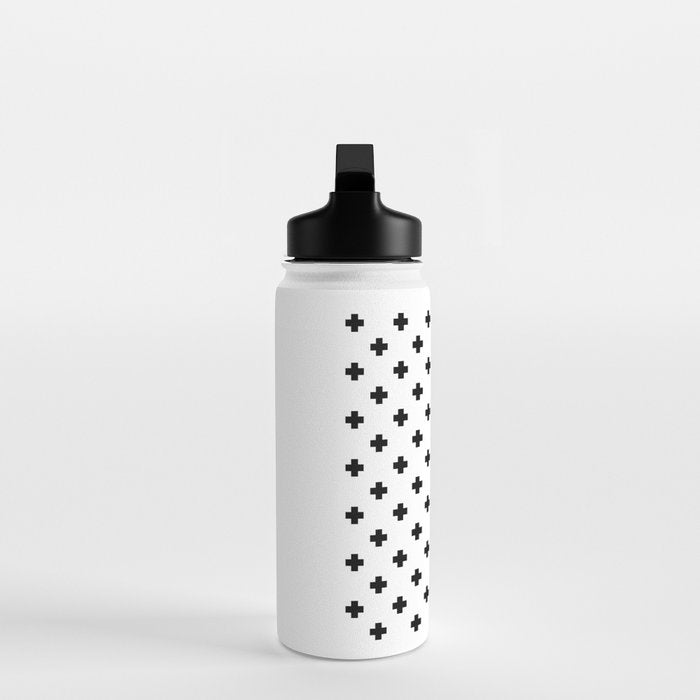 Black and White Swiss Cross Pattern Water Bottle Gallery Image 3