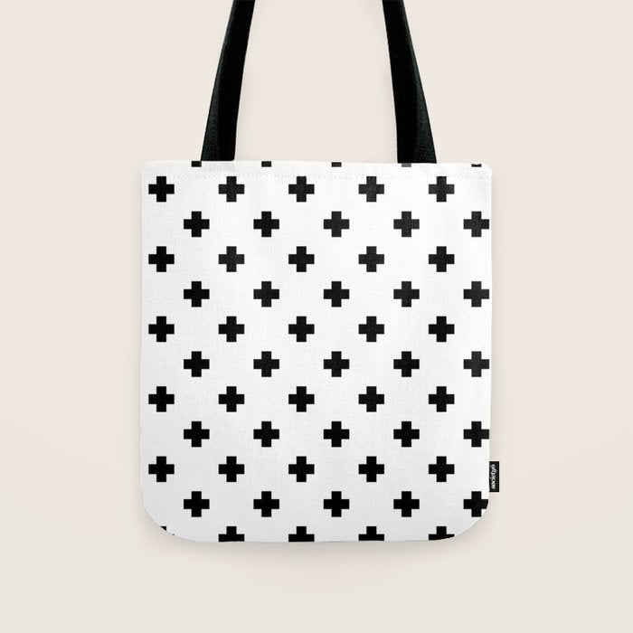 Black and White Swiss Cross Pattern Tote Bag Gallery Image 1