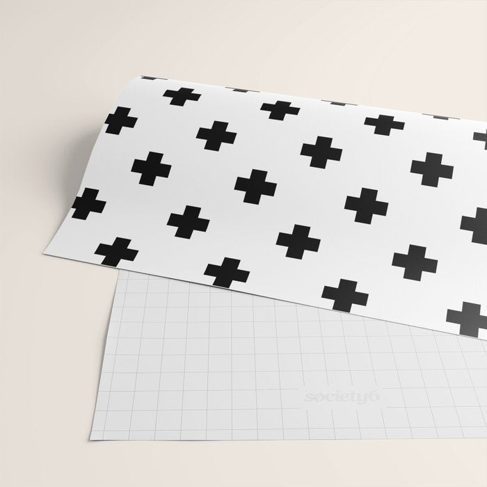 Black and White Swiss Cross Pattern Wrapping Paper Gallery Image 2