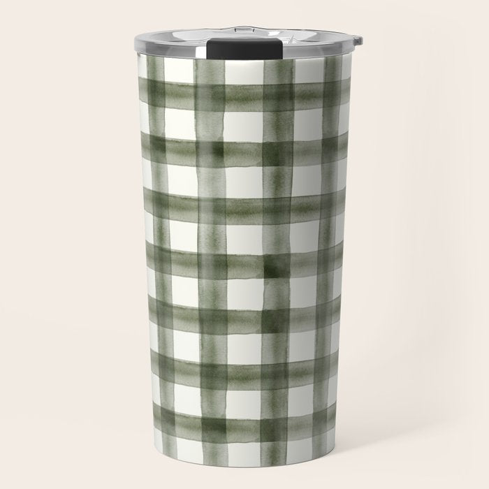 watercolor plaid - dark green Travel Mug Gallery Image 1