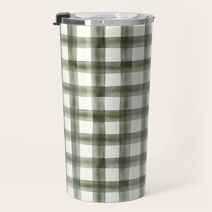 watercolor plaid - dark green Travel Mug Gallery Image 3