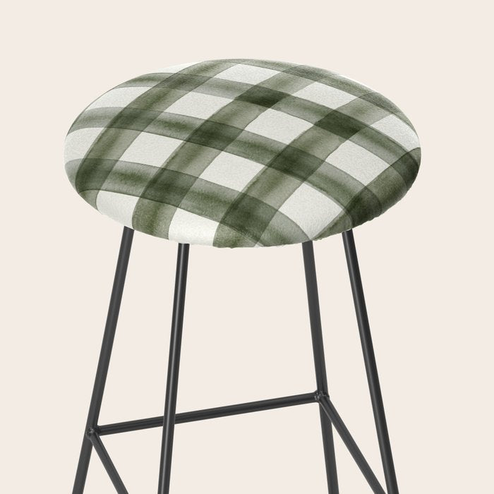 watercolor plaid - dark green Stool Gallery Image 2