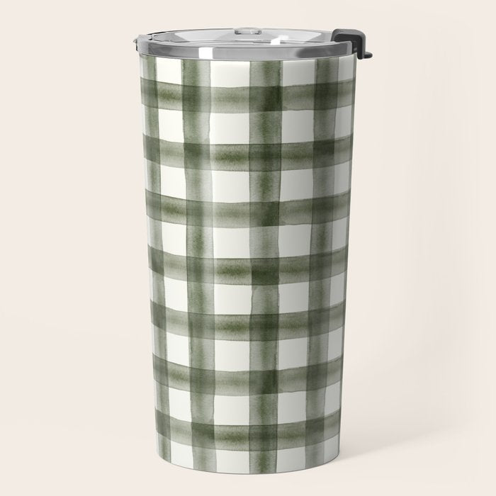 watercolor plaid - dark green Travel Mug Gallery Image 2