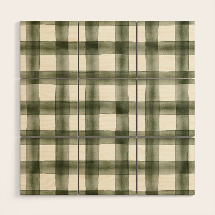 watercolor plaid - dark green Wood Wall Art Gallery Image 1