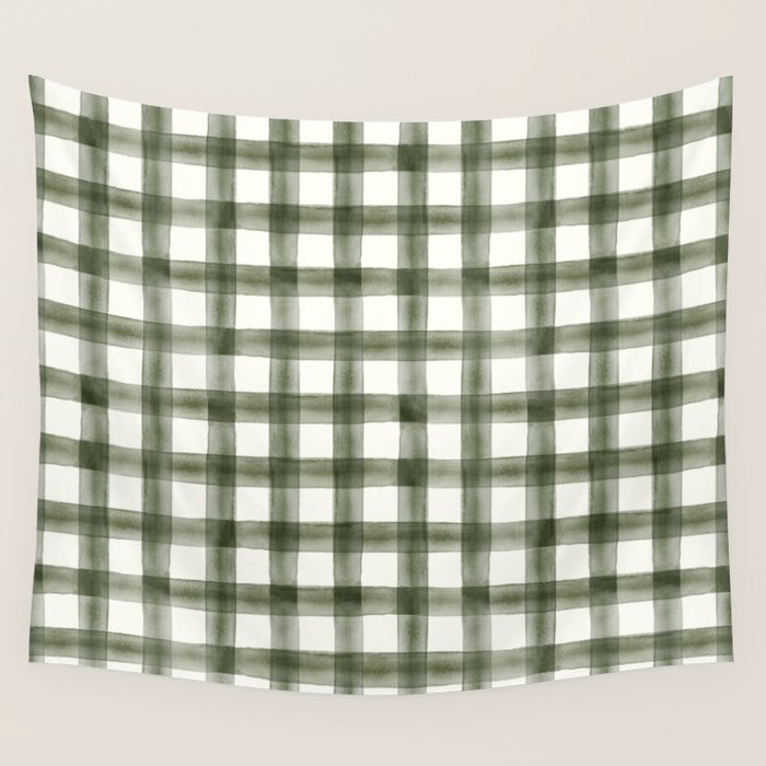 watercolor plaid - dark green Wall Tapestry Gallery Image 1