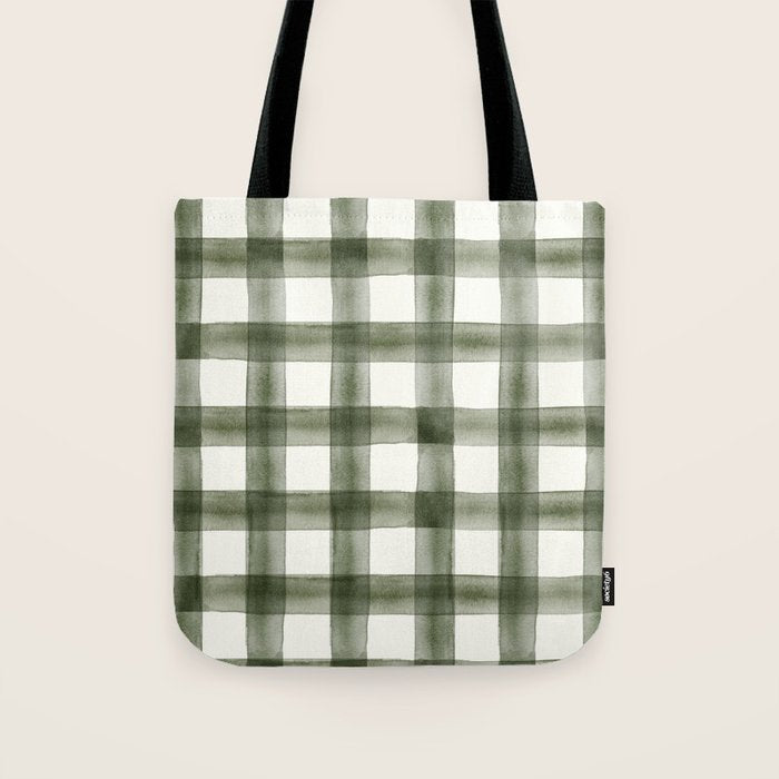 watercolor plaid - dark green Tote Bag Gallery Image 1