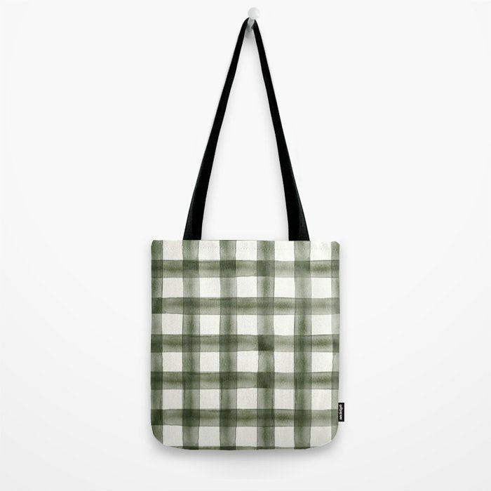 watercolor plaid - dark green Tote Bag Gallery Image 2