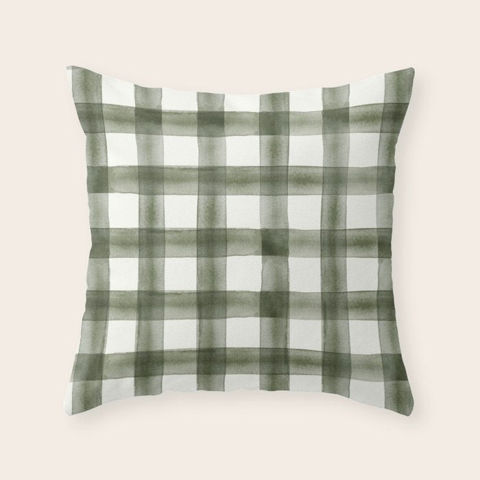 watercolor plaid - dark green Throw Pillow Gallery Image 6