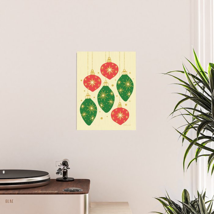 Vintage Christmas Ornaments Baubles Red Green Poster Gallery Image 2