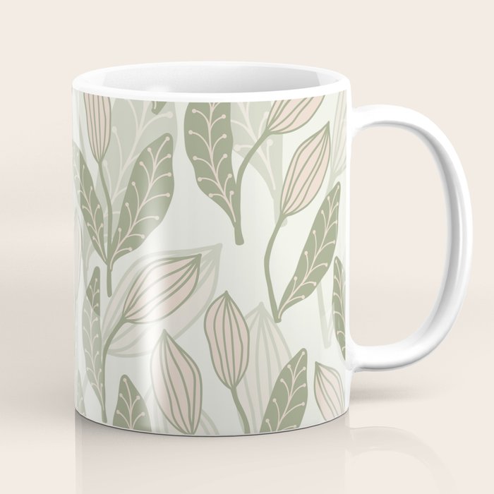 Abstract Organic Flowers in Sage Green, Blush Pink and Cream Coffee Mug Gallery Image 1