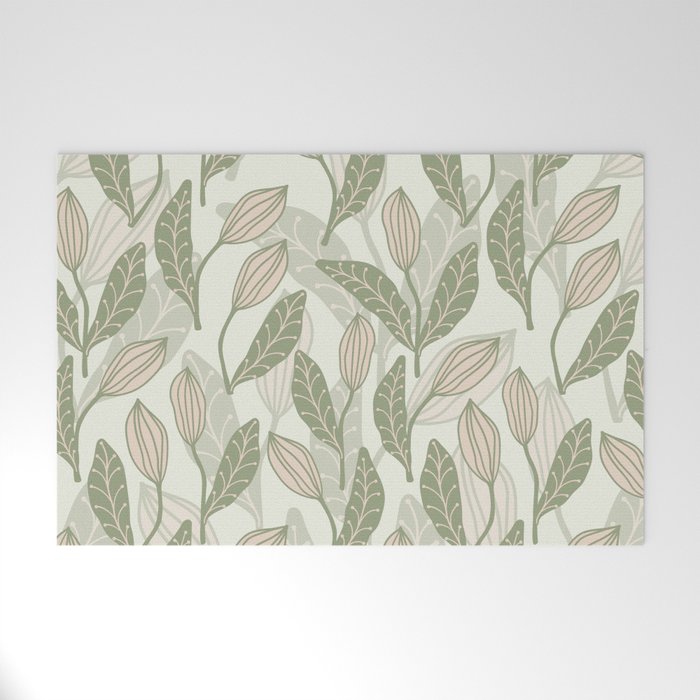 Abstract Organic Flowers in Sage Green, Blush Pink and Cream Welcome Mat Gallery Image 1