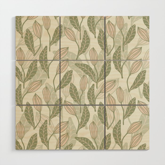 Abstract Organic Flowers in Sage Green, Blush Pink and Cream Wood Wall Art Gallery Image 1