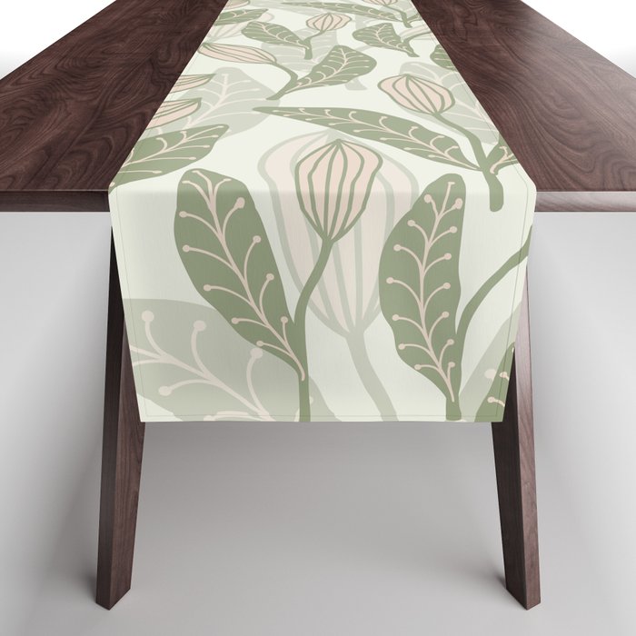 Abstract Organic Flowers in Sage Green, Blush Pink and Cream Table Runner Gallery Image 1