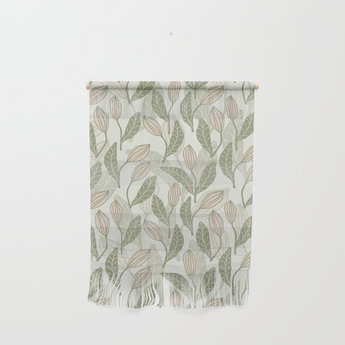 Abstract Organic Flowers in Sage Green, Blush Pink and Cream Wall Hanging Gallery Image 1