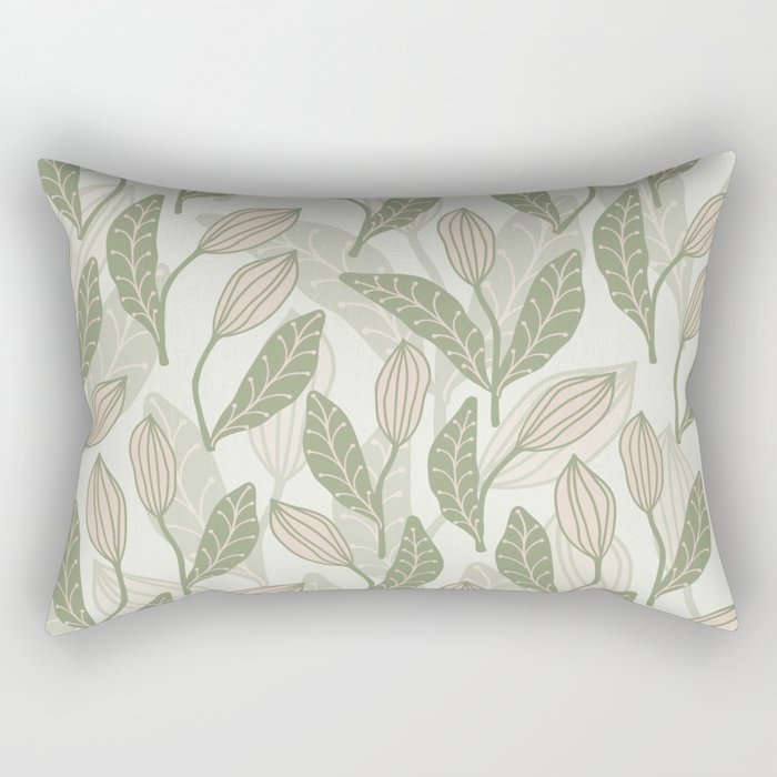 Abstract Organic Flowers in Sage Green, Blush Pink and Cream Rectangular Pillow Gallery Image 2